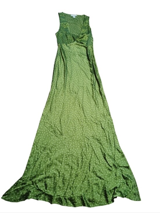 Topshop Dresses & Skirts - Topshop Green Polka Dot Maxi Dress US 4 Sleeveless Boho Cottagecore Like New